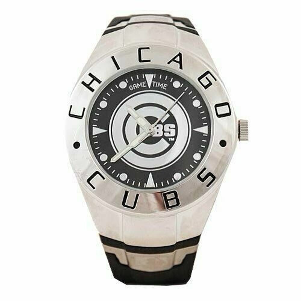 Game Time MLB Chicago Cubs Bold Black Watch Silver Tone Analog Watch NIB Avon